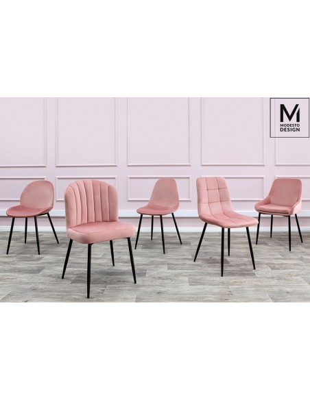MODESTO krzesło CARLO pudrowy róż - welur, metal