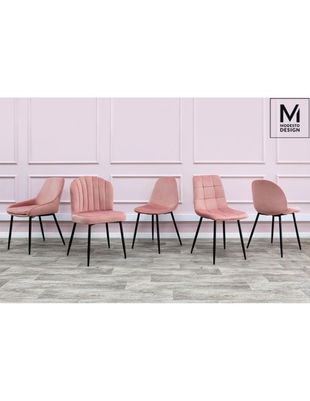 MODESTO krzesło CARLO pudrowy róż - welur, metal