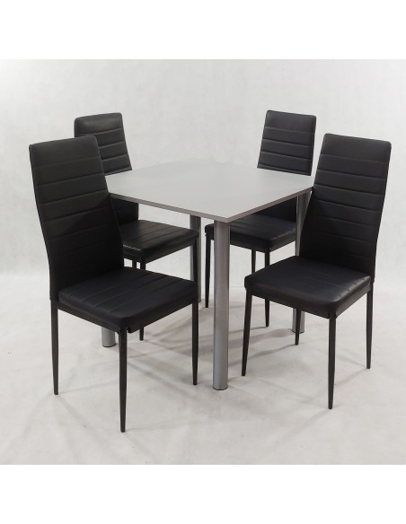 Zestaw stół Lugano 80 szary i 4 krzesła Nicea czarne