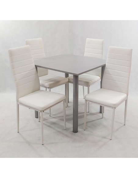 Zestaw stół Lugano 80 szary i 4 krzesła Nicea białe