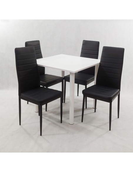 Zestaw stół Lugano 80 biały i 4 krzesła Nicea czarne
