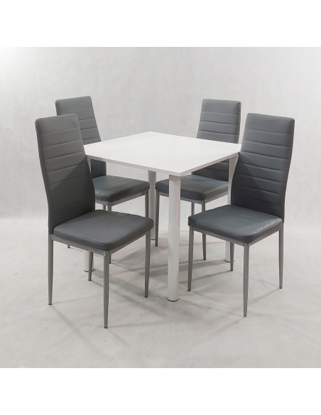 Zestaw stół Lugano 80 biały i 4 krzesła Nicea szare