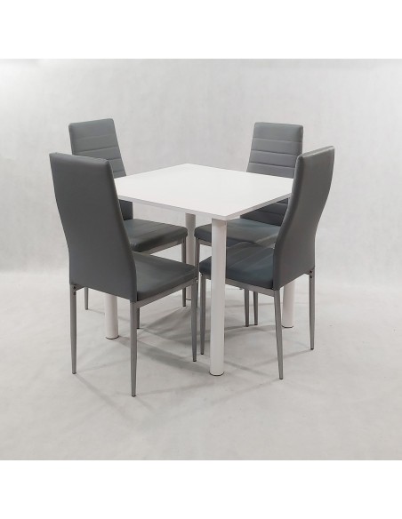 Zestaw stół Lugano 80 biały i 4 krzesła Nicea szare