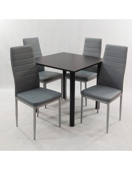 Zestaw stół Lugano 80 czarny i 4 krzesła Nicea szare
