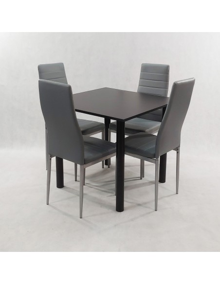 Zestaw stół Lugano 80 czarny i 4 krzesła Nicea szare