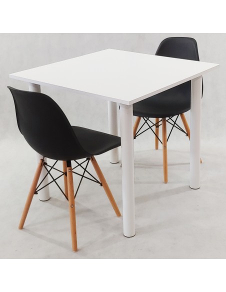 Zestaw stół Lugano 80 szary i 2 krzesła Milano czarne