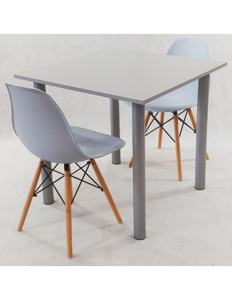 Zestaw stół Lugano 80 szary i 2 krzesła Milano szare