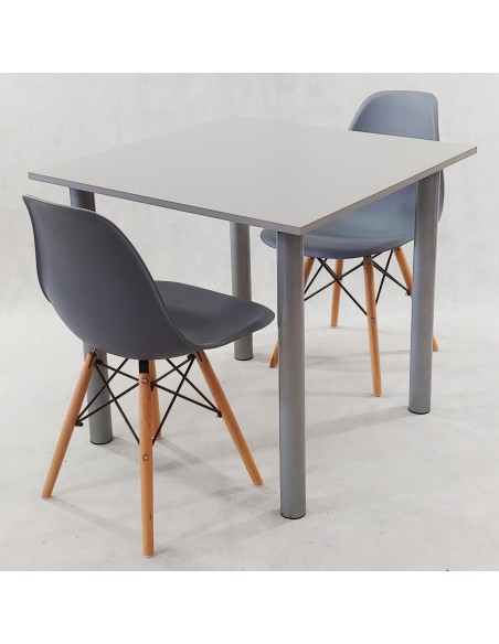 Zestaw stół Lugano 80 szary i 2 krzesła Milano grafitowe