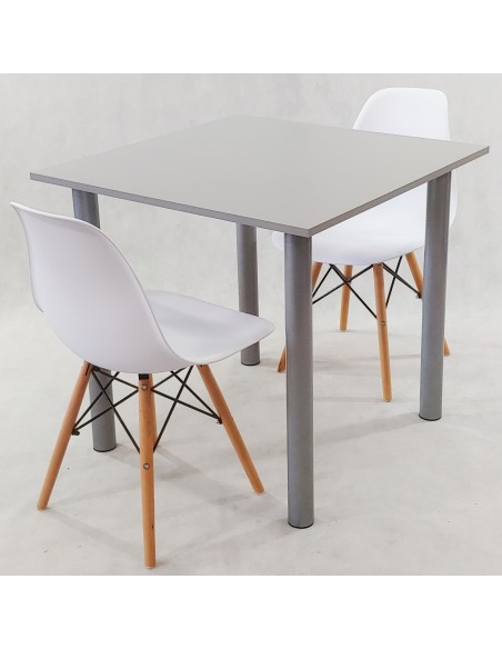 Zestaw stół Lugano 80 szary i 2 krzesła Milano białe