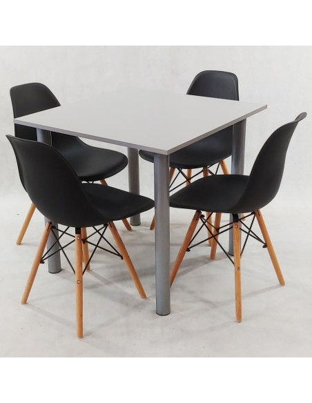 Zestaw stół Lugano 80 szary i 4 krzesła Milano czarne