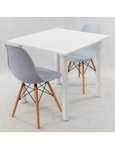 Zestaw stół Lugano 80 biały i 2 krzesła Milano czarne