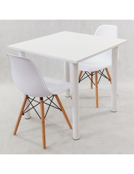 Zestaw stół Lugano 80 biały i 2 krzesła Milano szare