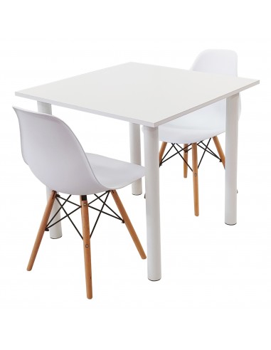 Zestaw stół Lugano 80 biały i 2 krzesła Milano białe