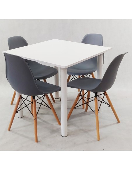Zestaw stół Lugano 80 biały i 4 krzesła Milano grafitowe