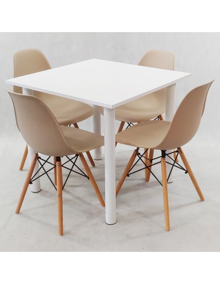 Zestaw stół Lugano 80 biały i 4 krzesła Milano beżowe