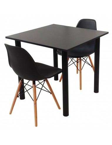 Zestaw stół Lugano 80 czarny i 2 krzesła Milano czarne