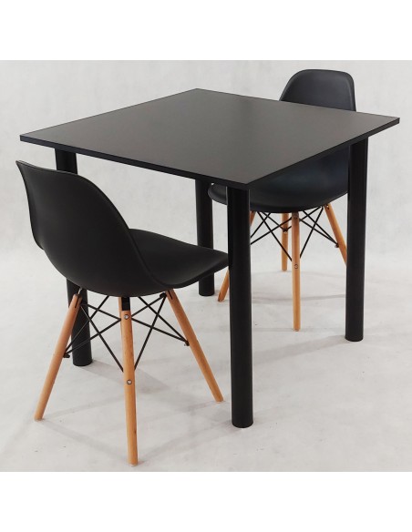 Zestaw stół Lugano 80 czarny i 2 krzesła Milano czarne