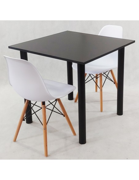 Zestaw stół Lugano 80 czarny i 2 krzesła Milano czarne