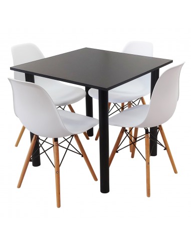 Zestaw stół Lugano 80 czarny i 4 krzesła Milano białe