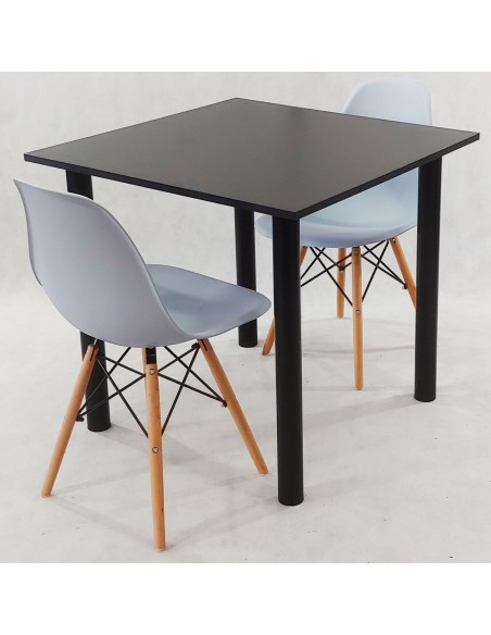 Zestaw stół Lugano 80 czarny i 2 krzesła Milano szare