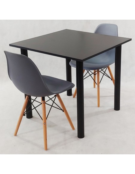 Zestaw stół Lugano 80 czarny i 2 krzesła Milano grafitowe