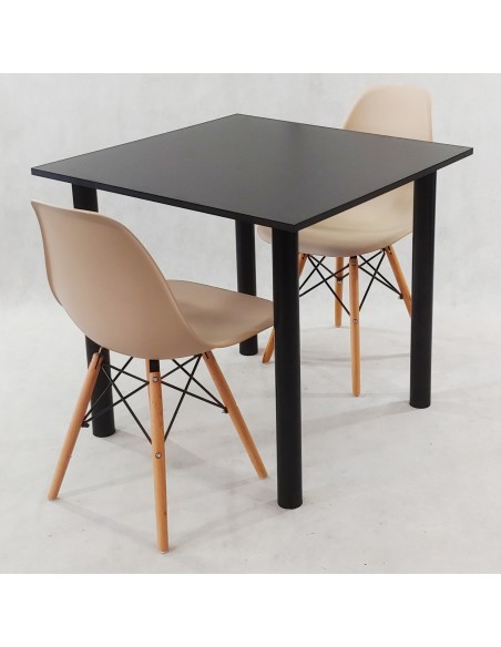 Zestaw stół Lugano 80 czarny i 2 krzesła Milano beżowe