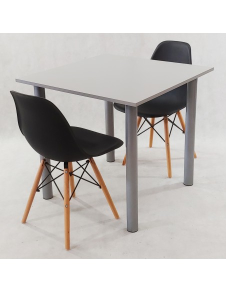 Zestaw stół Lugano 80 czarny i 2 krzesła Milano beżowe