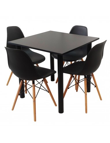 Zestaw stół Lugano 80 czarny i 4 krzesła Milano czarne