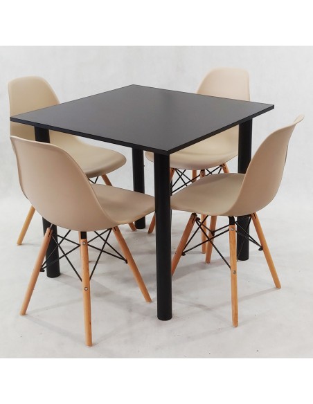 Zestaw stół Lugano 80 czarny i 4 krzesła Milano beżowe