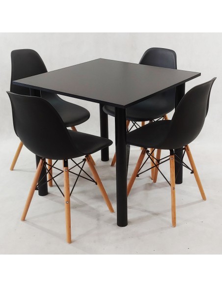 Zestaw stół Lugano 80 czarny i 4 krzesła Milano beżowe