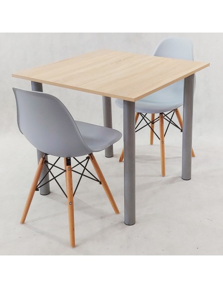 Zestaw stół Lugano 80 sonoma i 2 krzesła Milano szare