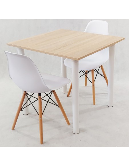 Zestaw stół Lugano 80 sonoma i 2 krzesła Milano białe