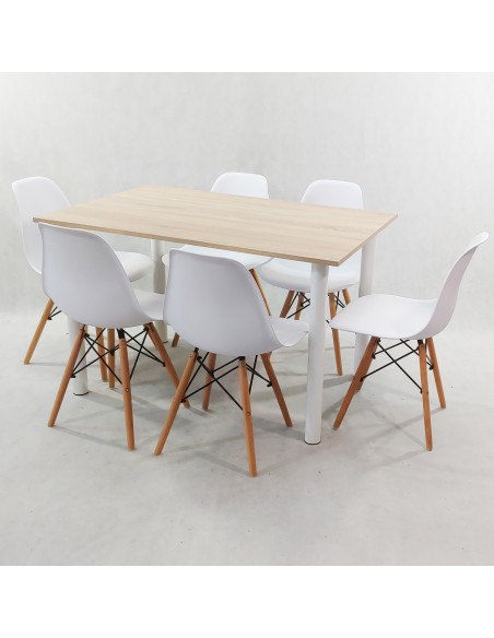 Zestaw stół Lugano 120 sonoma i 6 krzeseł Milano białych