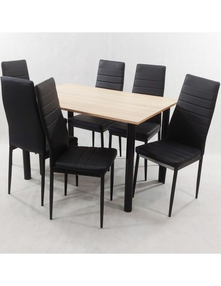 Zestaw stół Lugano 120 sonoma i 6 krzeseł Nicea czarnych