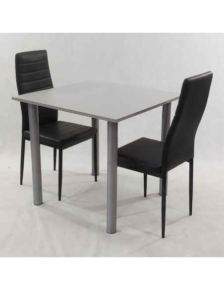Zestaw stół Lugano 80 szary i 2 krzesła Nicea czarne