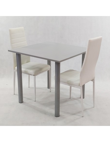 Zestaw stół Lugano 80 szary i 2 krzesła Nicea czarne