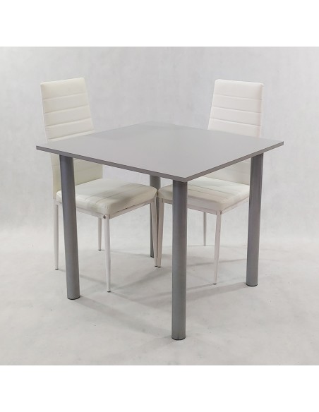Zestaw stół Lugano 80 szary i 2 krzesła Nicea białe