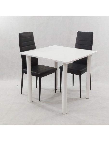 Zestaw stół Lugano 80 biały i 2 krzesła Nicea czarne