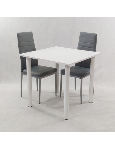 Zestaw stół Lugano 80 biały i 2 krzesła Nicea szare