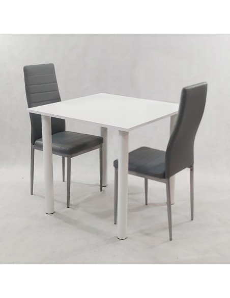 Zestaw stół Lugano 80 biały i 2 krzesła Nicea szare