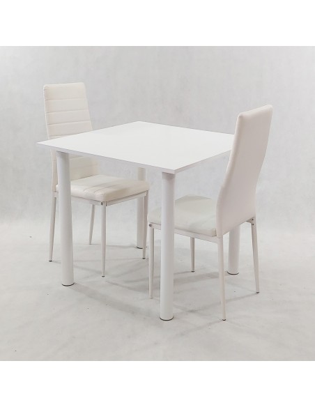 Zestaw stół Lugano 80 biały i 2 krzesła Nicea szare