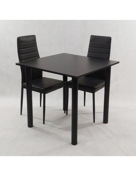 Zestaw stół Lugano 80 czarny i 2 krzesła Nicea czarne