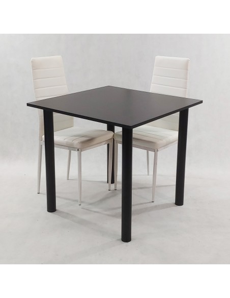 Zestaw stół Lugano 80 czarny i 2 krzesła Nicea białe
