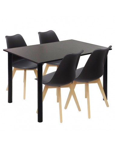 Zestaw stół Lugano 120 czarny i 4 krzesła NORDEN czarne
