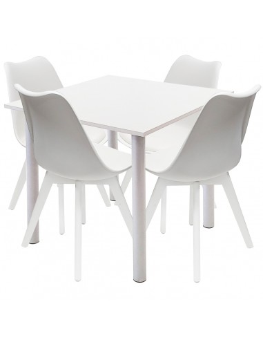 Zestaw stół Lugano 80 biały i 4 krzesła NORDEN MONO białe