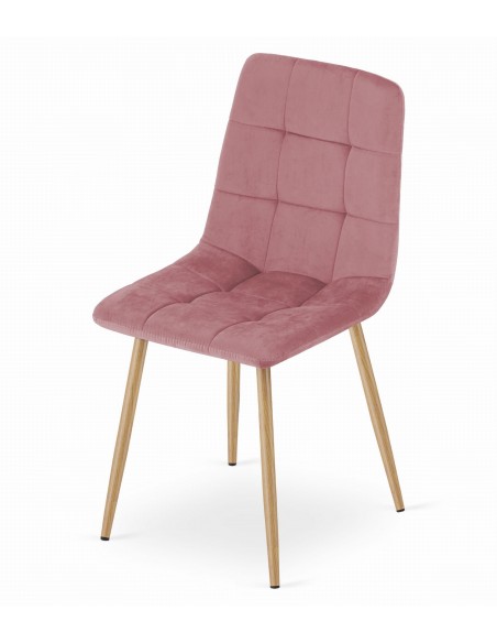 Krzesło KARA - różowy aksamit / nogi kolor drewna x 4