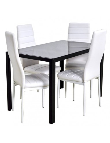 Zestaw stół Monako czarny 4 krzesła Nicea białe