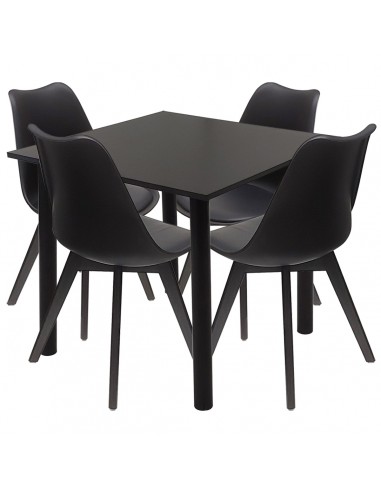 Zestaw stół Lugano 80 czarny i 4 krzesła NORDEN MONO czarne
