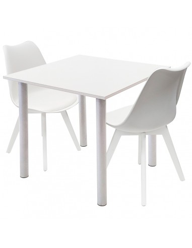 Zestaw stół Lugano 80 biały i 2 krzesła NORDEN MONO białe