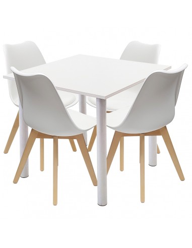 Zestaw stół Lugano 80 biały i 4 krzesła NORDEN białe